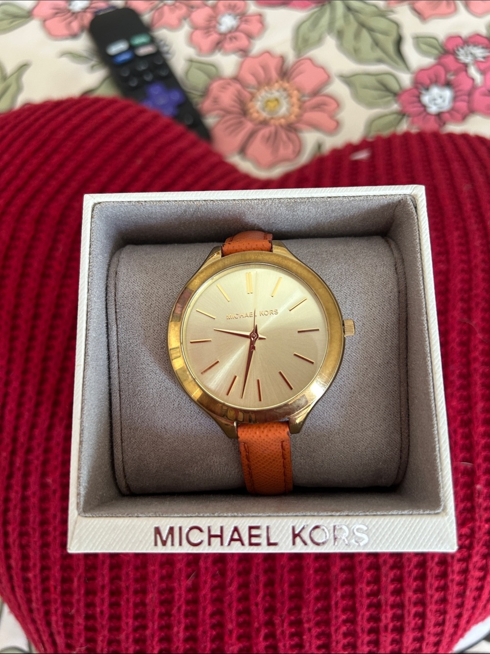 Michael Kors Gold Dial Watch with Orange Strap